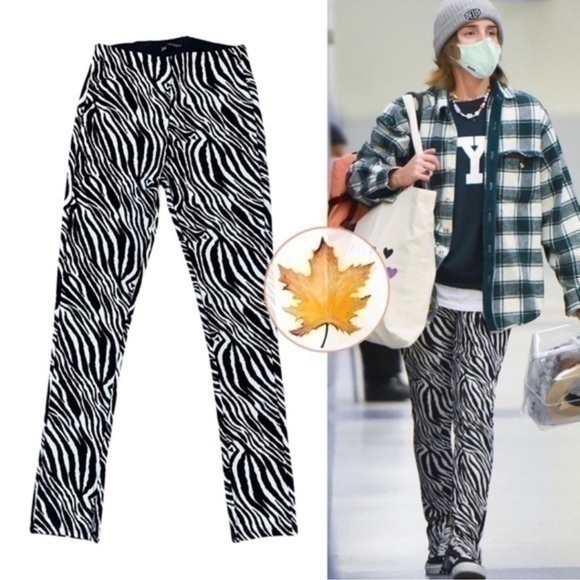 Zara Zebra Print Slit Leggings Pants L Aso Emma Watson